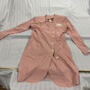 Brooks Atelier Vintage Pink Polka Dot Dress Stewardess‎ Pearl Buttons 70's 80's